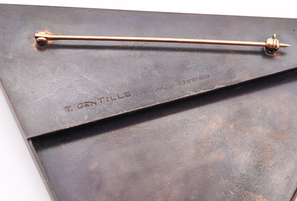 -Thomas Gentille 1970 Geometric Triangular Pendant Brooch In 18kt Gold And Bronze