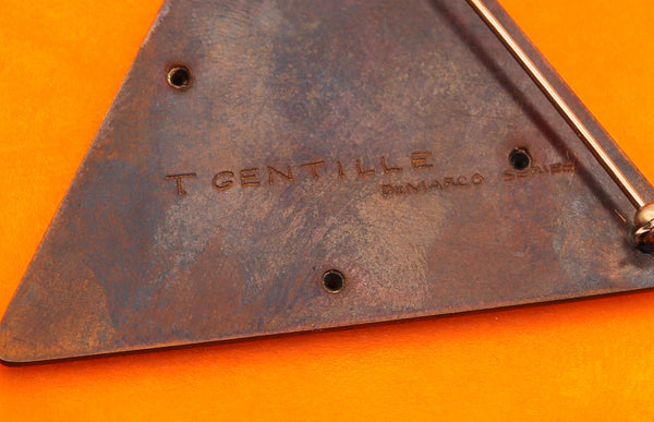 -Thomas Gentille 1970 Yellow Geometric Pendant Brooch In 18kt Gold Bronze And Lucite