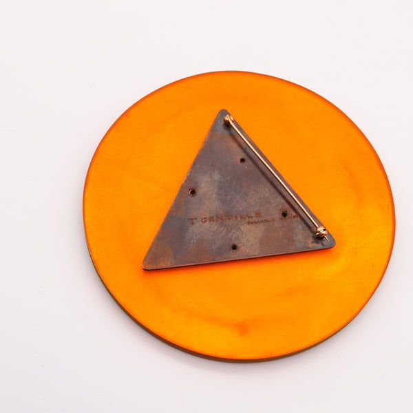 -Thomas Gentille 1970 Yellow Geometric Pendant Brooch In 18kt Gold Bronze And Lucite