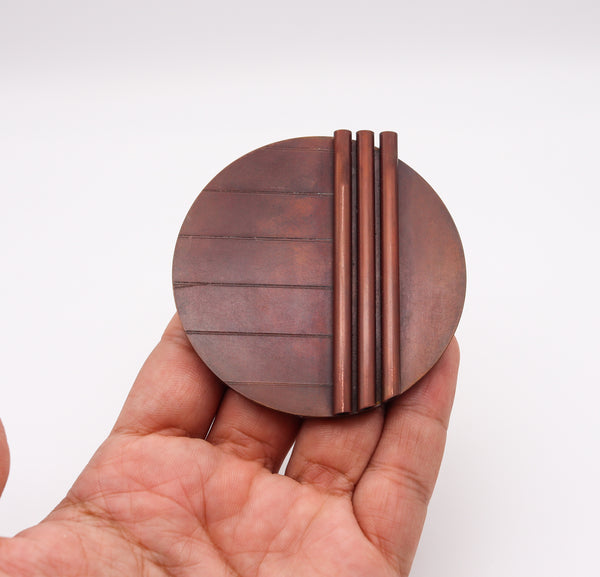 -Thomas Gentille 1970 Geometric Tubular Pendant Brooch In 18kt Gold Bronze And Copper