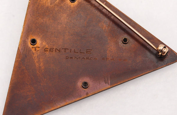 -Thomas Gentille 1970 Silver Geometric Pendant Brooch In 18kt Gold Bronze And Lucite