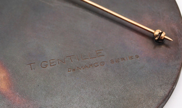 -Thomas Gentille 1970 Geometric Inclined Fracture Pendant Brooch In 18kt Gold And Bronze