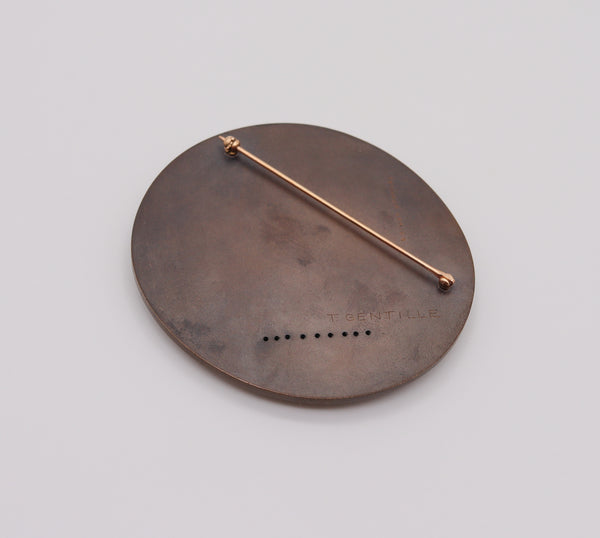 -Thomas Gentille 1970 Ovoid Convex 2 Pendant Brooch In Bronze And 18kt Gold