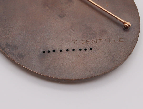 -Thomas Gentille 1970 Ovoid Convex 2 Pendant Brooch In Bronze And 18kt Gold