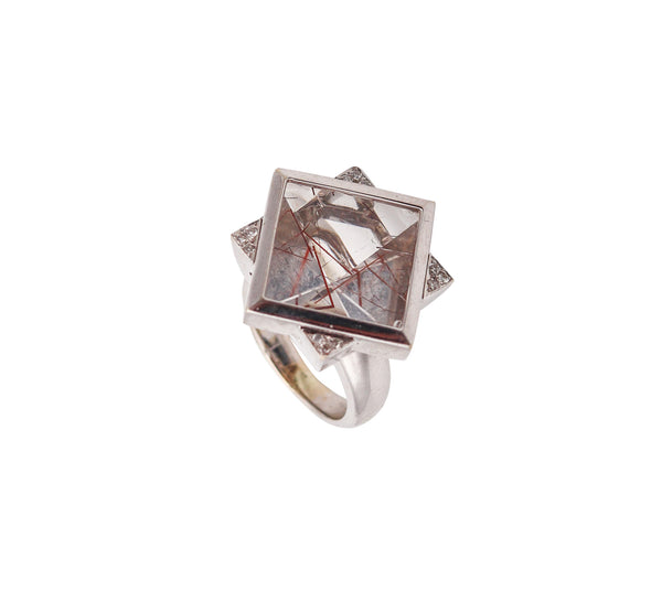 ATELIER ZOBEL Modernist Geometric Ring In 18Kt Gold With Rutile Quartz Diamonds