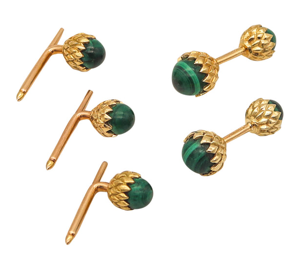 TIFFANY & CO. 1970 Jean Schlumberger Cufflinks Shirt Studs In 18Kt Gold & Malachite