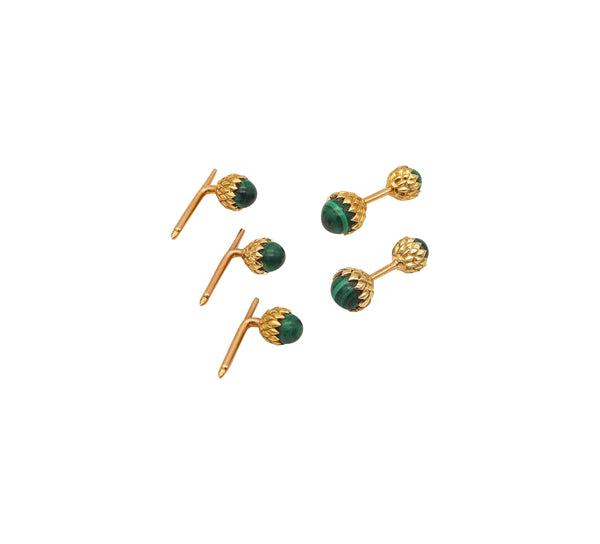 TIFFANY & CO. 1970 Jean Schlumberger Cufflinks Shirt Studs In 18Kt Gold & Malachite