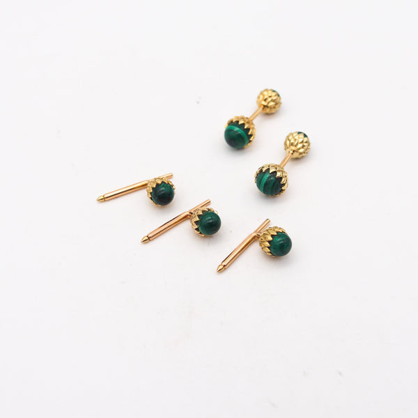 TIFFANY & CO. 1970 Jean Schlumberger Cufflinks Shirt Studs In 18Kt Gold & Malachite