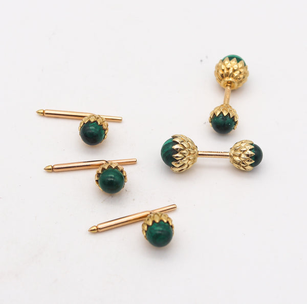 TIFFANY & CO. 1970 Jean Schlumberger Cufflinks Shirt Studs In 18Kt Gold & Malachite