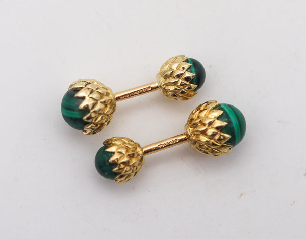 TIFFANY & CO. 1970 Jean Schlumberger Cufflinks Shirt Studs In 18Kt Gold & Malachite