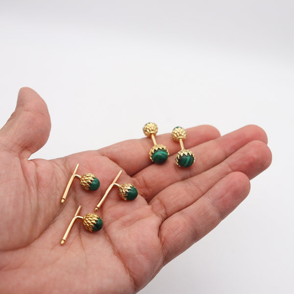 TIFFANY & CO. 1970 Jean Schlumberger Cufflinks Shirt Studs In 18Kt Gold & Malachite