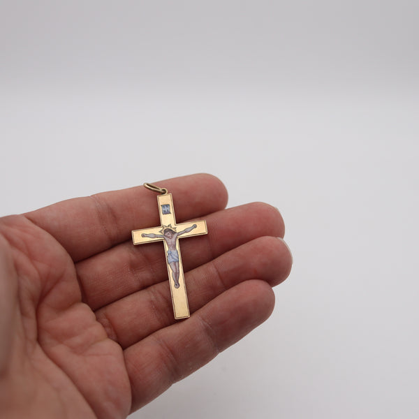 BYZANTINE REVIVAL 1850 Enameled Polychrome Cross In 18Kt Yellow Gold