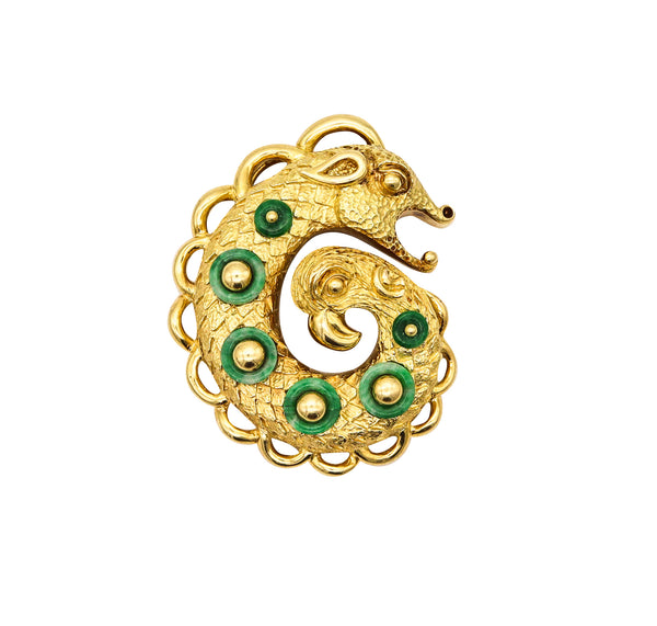 CARTIER 1970 By Bill Smith Pendant In 18Kt Yellow Gold with Green Jadeites