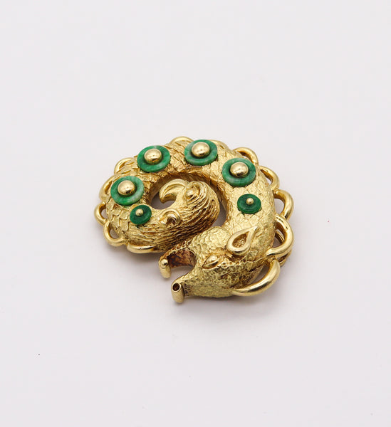 CARTIER 1970 By Bill Smith Pendant In 18Kt Yellow Gold with Green Jadeites