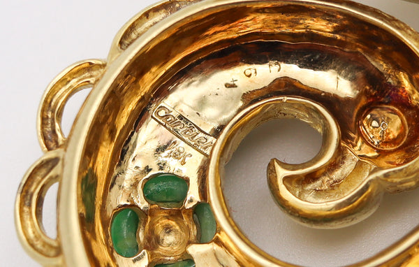 CARTIER 1970 By Bill Smith Pendant In 18Kt Yellow Gold with Green Jadeites