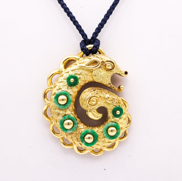 CARTIER 1970 By Bill Smith Pendant In 18Kt Yellow Gold with Green Jadeites