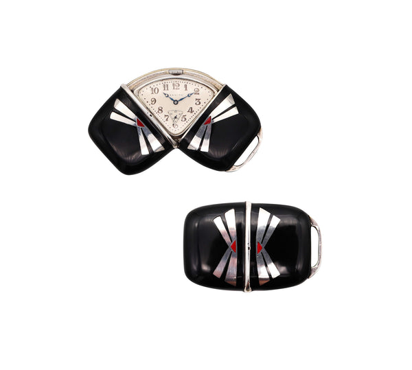 ZENITH 1930 Art Deco French Enameled Travel-Purse Watch In .900 Sterling Silver