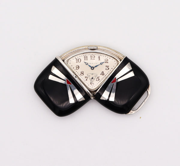 ZENITH 1930 Art Deco French Enameled Travel-Purse Watch In .900 Sterling Silver