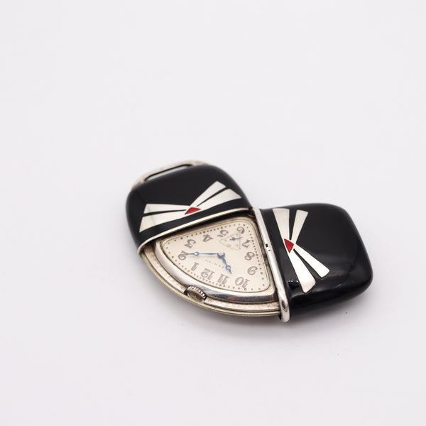 ZENITH 1930 Art Deco French Enameled Travel-Purse Watch In .900 Sterling Silver