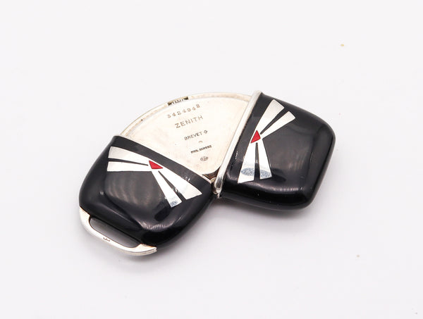 ZENITH 1930 Art Deco French Enameled Travel-Purse Watch In .900 Sterling Silver