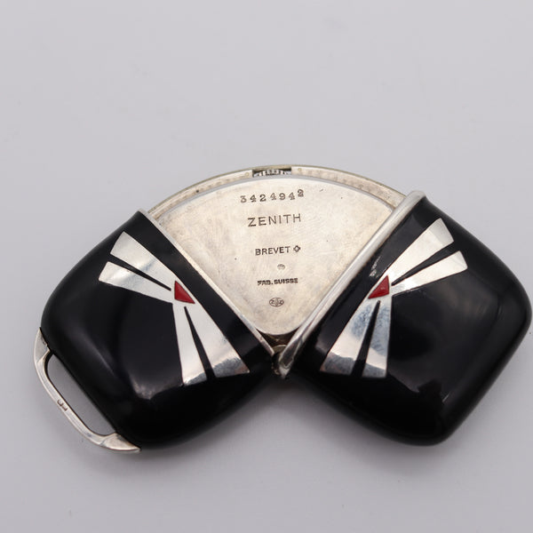 ZENITH 1930 Art Deco French Enameled Travel-Purse Watch In .900 Sterling Silver