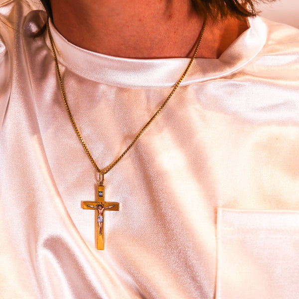 BYZANTINE REVIVAL 1850 Enameled Polychrome Cross In 18Kt Yellow Gold