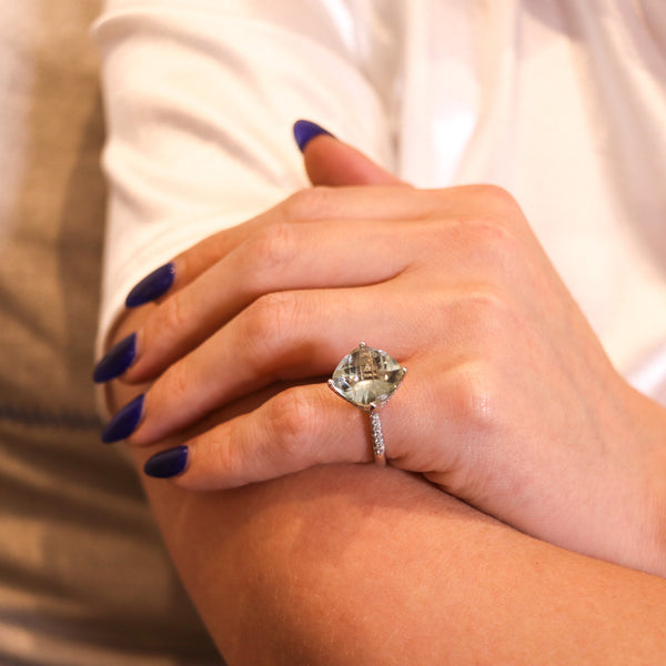 -Salavetti Cocktail Ring In 18Kt White Gold With 9.52 Ctw In Diamonds And Prasiolite