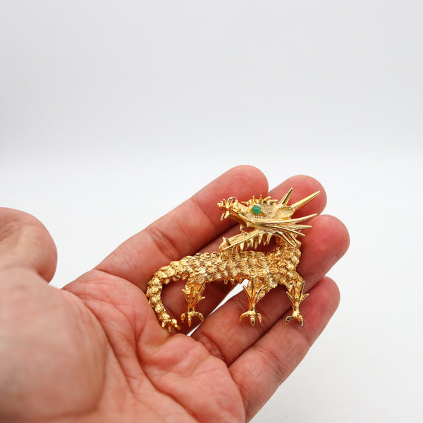 -CARTIER 1970 Sculpted Dragon Brooch In 18Kt Yellow Gold With Rubies And Emerald