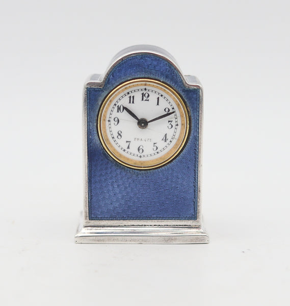 -VACHET Paris 1910 Edwardian Miniature Enameled Guilloché Clock In .800 Silver