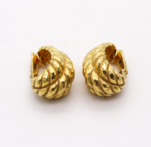 DAVID WEBB 1970 New York Ropes Hoops Earrings In Solid Textured 18Kt Yellow Gold