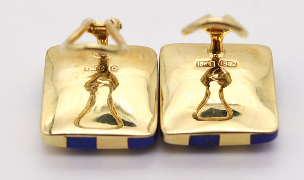 Tiffany & Co. 1982 Angela Cummings Lapis Checkerboard Earrings In 18Kt Yellow Gold