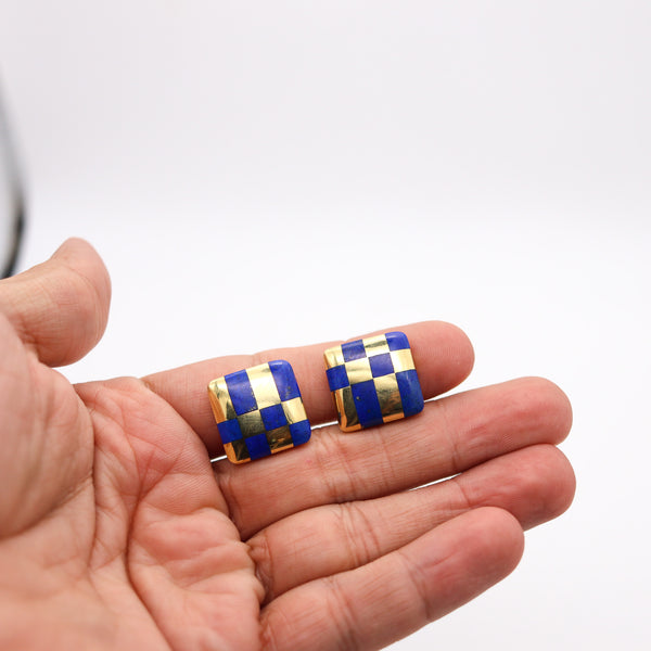 Tiffany & Co. 1982 Angela Cummings Lapis Checkerboard Earrings In 18Kt Yellow Gold