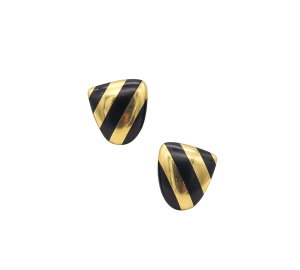 -Tiffany & Co 1977 Angela Cummings Clips Earrings In 18Kt Gold With Black Jade