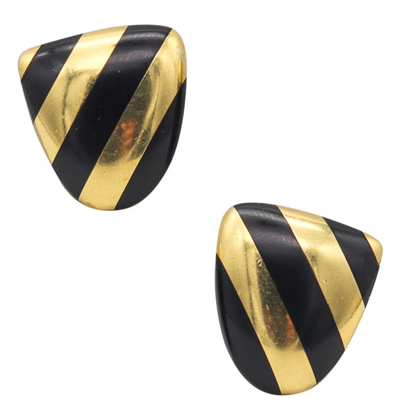 -Tiffany & Co 1977 Angela Cummings Clips Earrings In 18Kt Gold With Black Jade