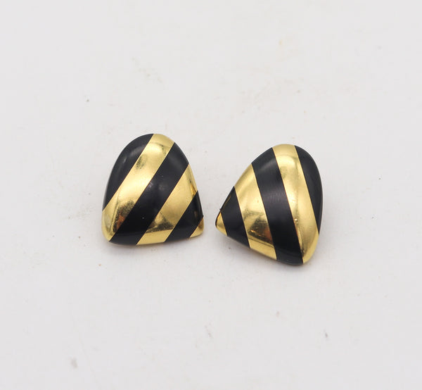 -Tiffany & Co 1977 Angela Cummings Clips Earrings In 18Kt Gold With Black Jade