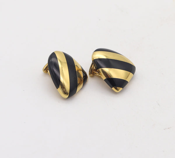 -Tiffany & Co 1977 Angela Cummings Clips Earrings In 18Kt Gold With Black Jade
