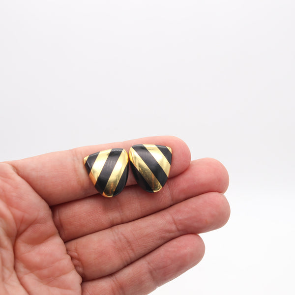 -Tiffany & Co 1977 Angela Cummings Clips Earrings In 18Kt Gold With Black Jade