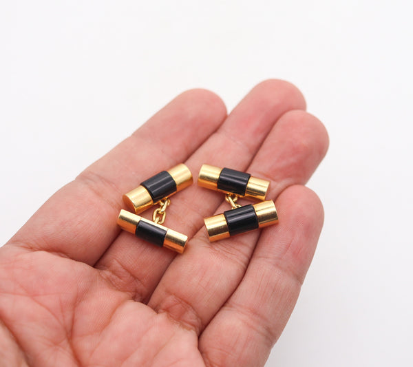 -Rolex Swiss President Curved Links Cufflinks In 18Kt Yellow Gold With 4 Black Onyxes