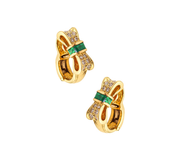 TIFFANY & CO. Bows Clips Earrings In 18Kt Yellow Gold With Diamonds And Emeralds