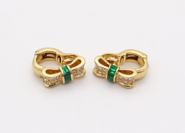 TIFFANY & CO. Bows Clips Earrings In 18Kt Yellow Gold With Diamonds And Emeralds