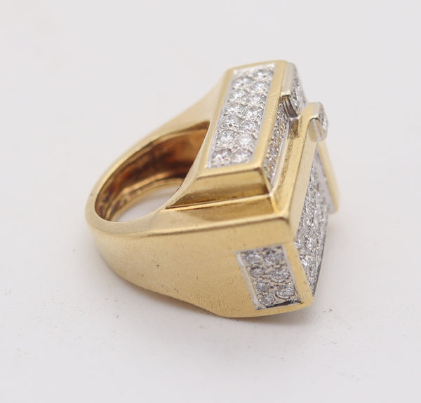 HAMMERMAN BROTHERS 1970 Geometric Ring 18Kt Gold With 3.54 Ctw Diamonds