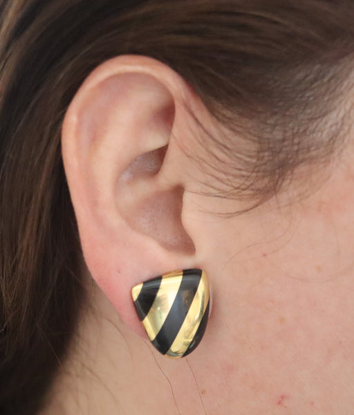 -Tiffany & Co 1977 Angela Cummings Clips Earrings In 18Kt Gold With Black Jade