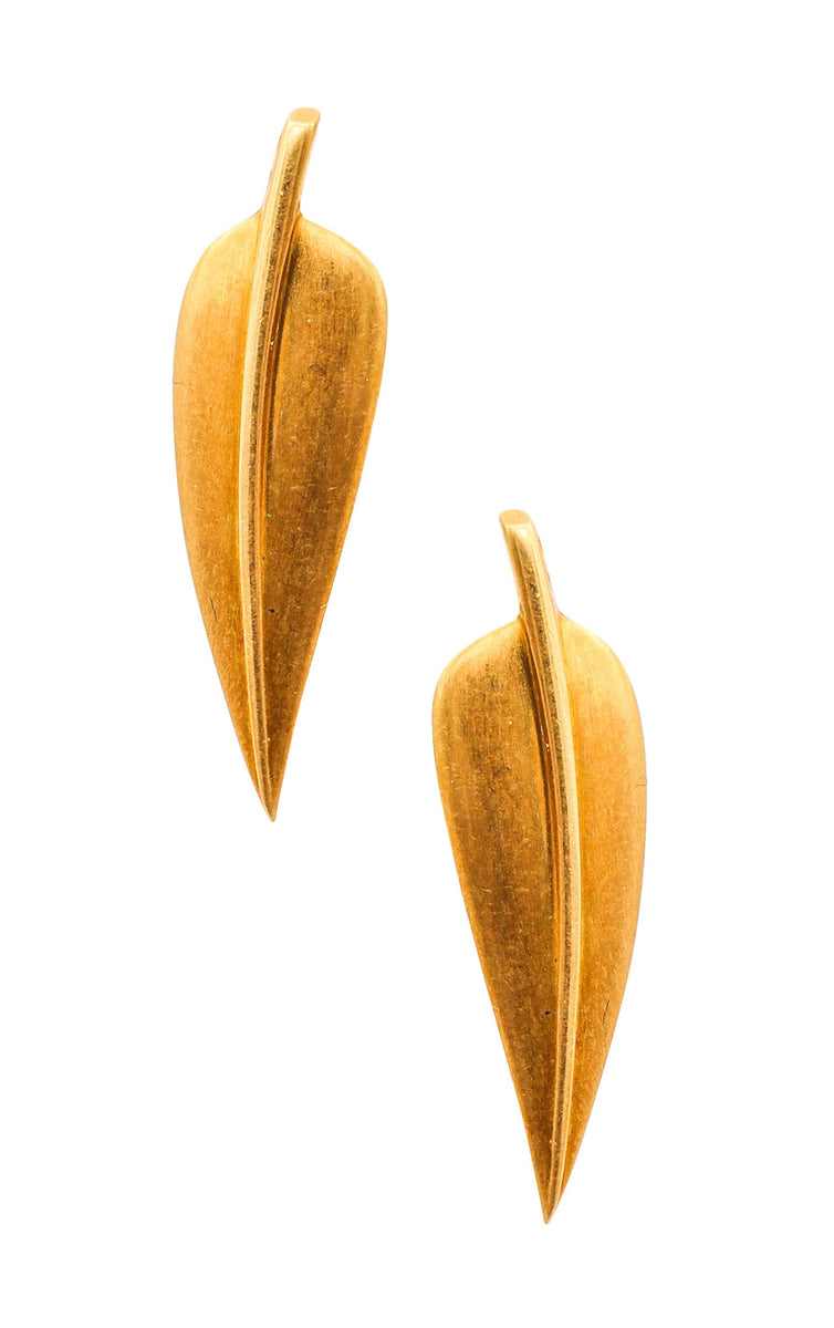 TIFFANY & CO. 1975 Angela Cummings Piume Leaves Earrings In 18Kt
