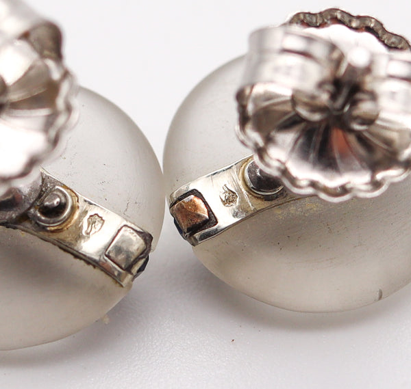 FRENCH 1925 Art Deco Rock Quartz Studs Earrings In 18Kt Gold With Sapphires