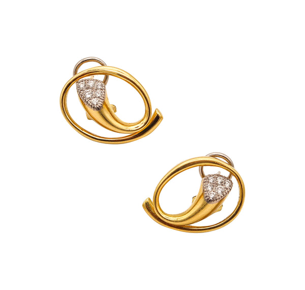 GUBELIN 1970 Modernist Clips-On Earrings In Solid 18Kt Yellow Gold & Diamonds