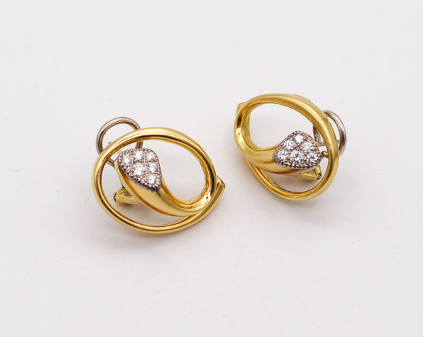 GUBELIN 1970 Modernist Clips-On Earrings In Solid 18Kt Yellow Gold & Diamonds
