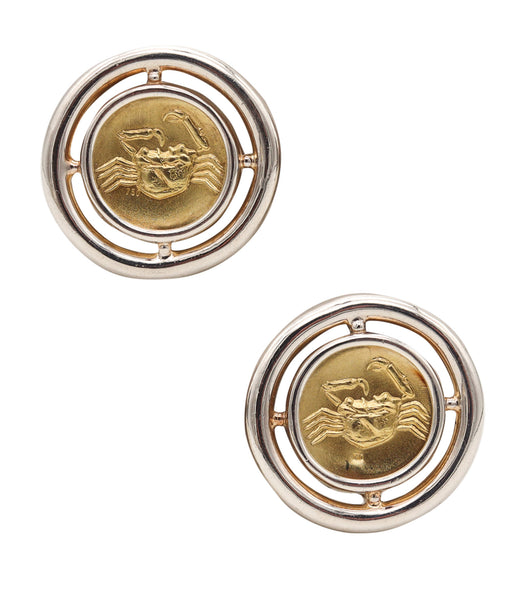 -Lalaounis 1970 Akragas Crabs Clips-On Earrings In 18Kt Yellow Gold and Sterling