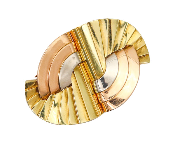 RENE BOIVIN Paris 1935 Belperron Art Deco Convertible Clips-Brooch In 18Kt Gold