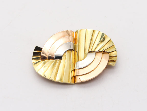 RENE BOIVIN Paris 1935 Belperron Art Deco Convertible Clips-Brooch In 18Kt Gold