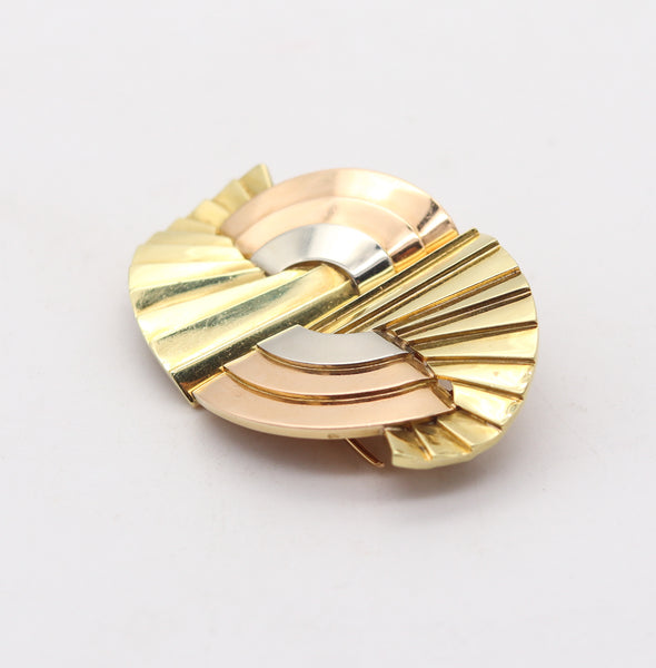 RENE BOIVIN Paris 1935 Belperron Art Deco Convertible Clips-Brooch In 18Kt Gold